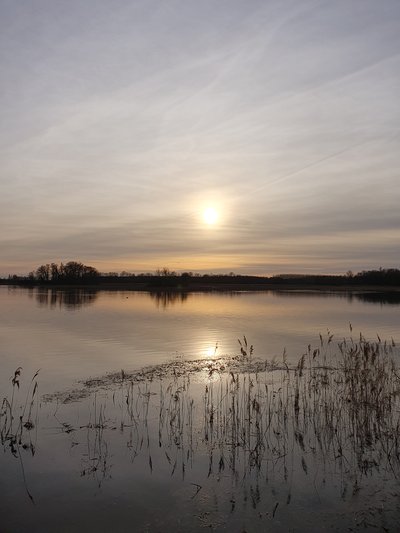 Coucher de soleil sur l'étang d'Assay.