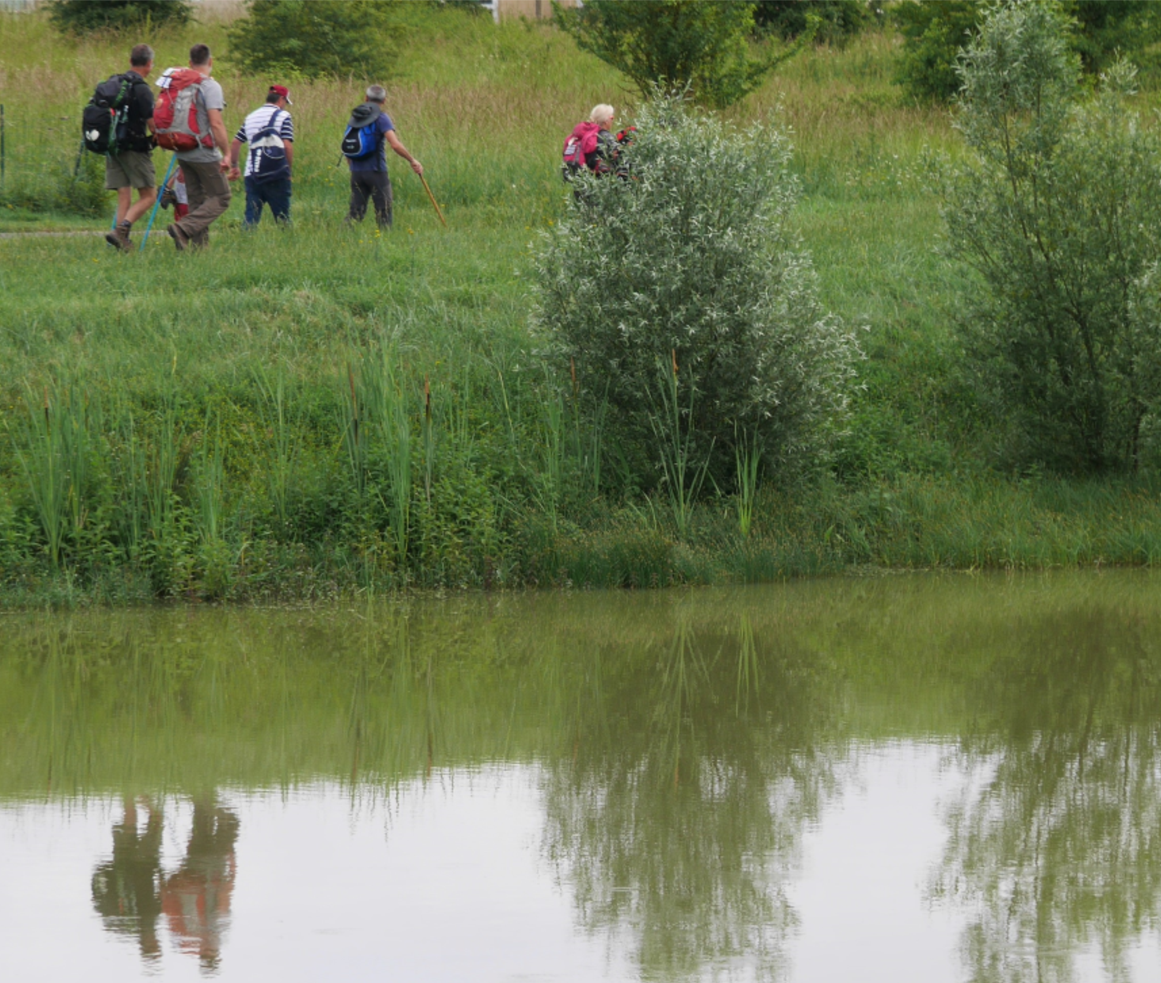 Randonneurs au bord de l'eau